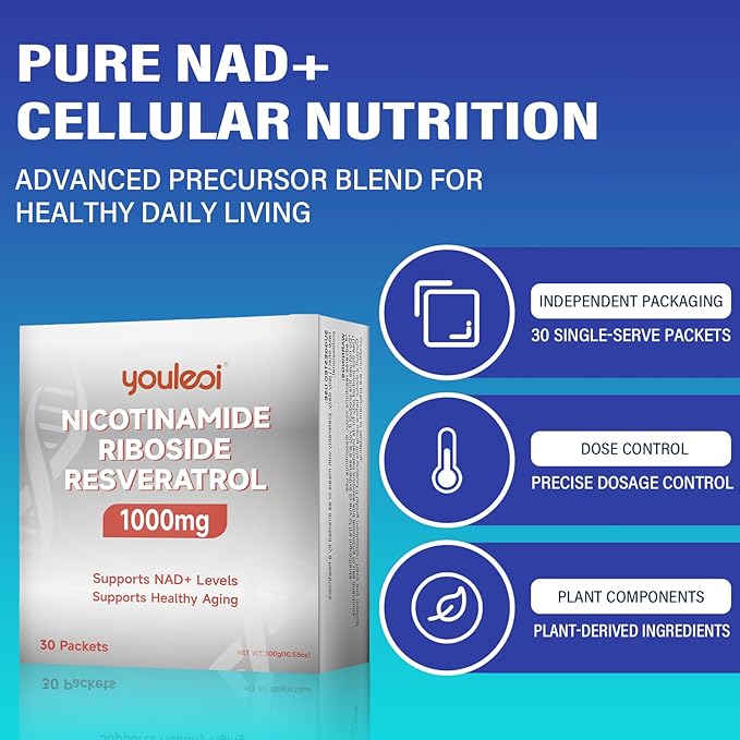 NAD 1000mg Liquid, 30 Packets Nad Supplement 1000mg Pure Organic - Liposomal NAD+ Berry Flavor Drink Mix for Energy, Anti-Aging, Focus