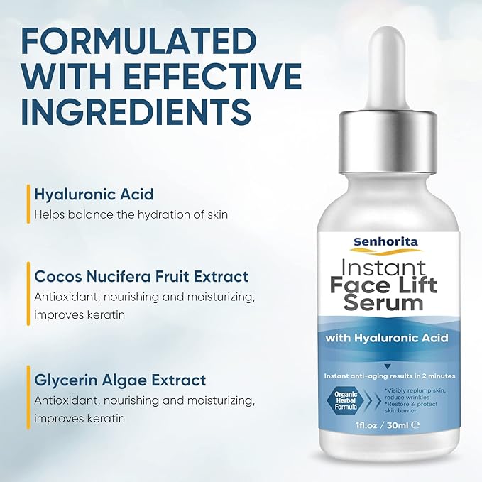 Instant Face Lift Serum, Temporary Skin Lifting & Tightening Serum, Effective Smooth Fine Lines, Wrinkles & Visibly Hide Loose Sagging Skin