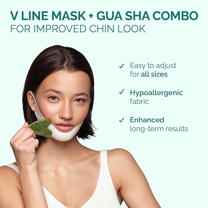 PLANTIFIQUE V-Line Collagen Mask for face 5 PCS | Chin Strap for Women & Men | V Line Lifting Mask with Collagen and Hyaluronic Acid V Shape Face Tape Chin | Skin Firming