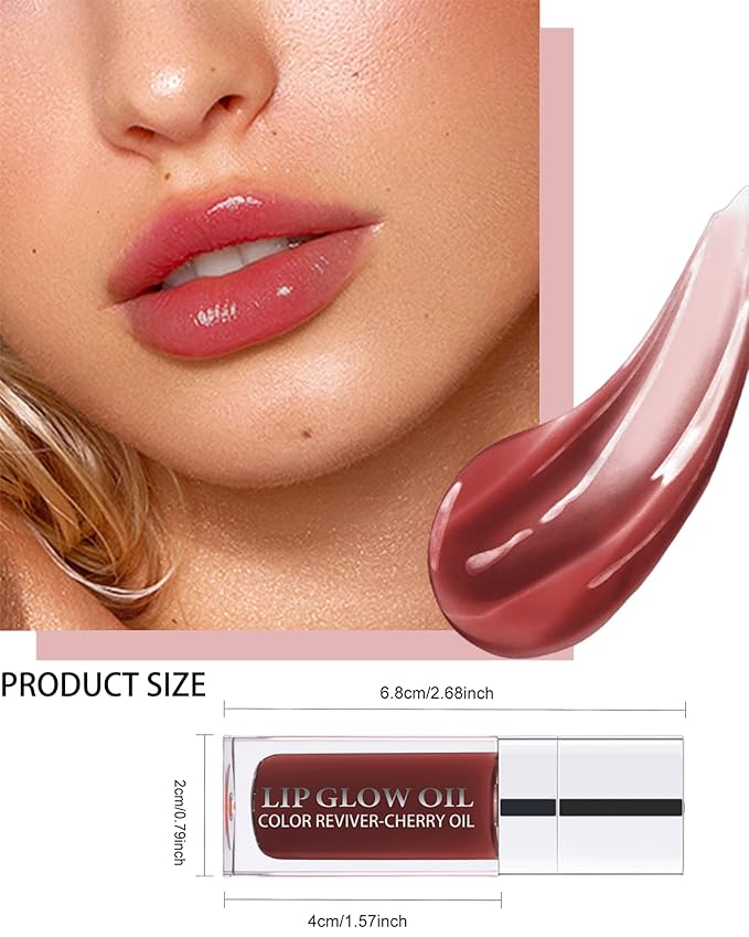 Lip Glow Oil, Mahogany, Lip Care Product with Hydrating Plumping Lip Gloss, Clear Tinted Lip Oil for Dry Lips, Nourishing Lip Gloss Oil, Christmas Makeup Gift for Women