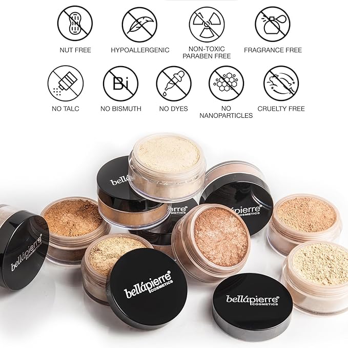 bellapierre Mineral Foundation SPF 15 - Loose Powder Foundation | Vegan & Cruelty Free Natural Makeup | Full Coverage Matte Finish | Hypoallergenic | Oil & Talc Free - 0.32 Oz - Latte