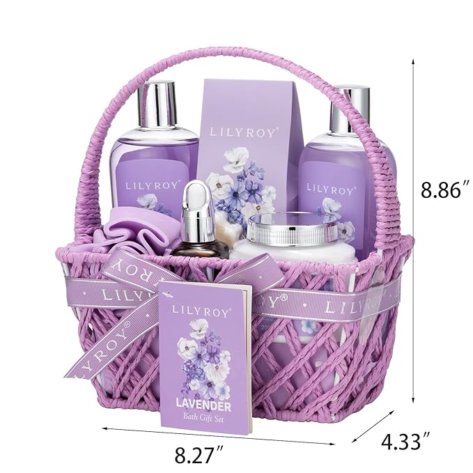 Mothers Day Gifts for Mom - 8 Pcs Lavender Bath & Body Gift Set for Women, Spa Gift Basket with Bath Bomb | Christmas, Birthday Gifts, Self Care & Pampering Gifts for Her, All Occasion Holiday Present