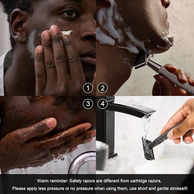 Matte Gun Black Double Edge Safety Razor, Single Blade Razors for Men and Women, with 10 Stainless Steel Safety Razor Blades, Reusable, Eco-friendly, Smooth and Close Shaving, Plastic Free