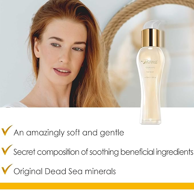 Premier Dead Sea Classic Eye Serum, Hypoallergenic, Age defying, Helps minimize wrinkles, Dark circles, Sagging skin, Reduce bags, with vitamins A & E 1.2 fl.oz