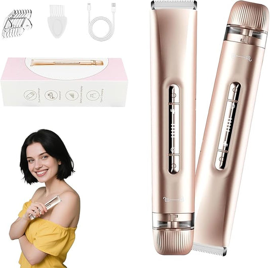 2 in 1 Women's Bikini Line Trimmer & Body Groomer,2025 Upgrade Dual Head Shaver Women, Wet & Dry Waterproof Electric Bikini Trimmer for Face Leg Arm Intimate Areas,Pink Rose
