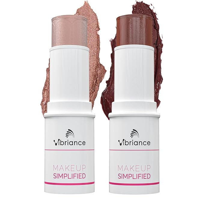 Vibriance Makeup Gift Set | Radiance and Illuminate Cosmetics Sticks Bundle of 2 - Multi-Purpose Highlighter, Lipstick, Contour, Cream Blush for Mature Skin - Sulfate, Paraben Free