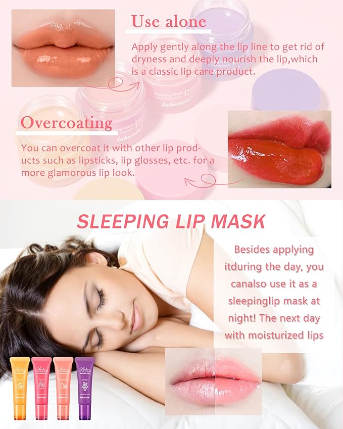 2Pcs Lip Glowy Balm & Lip Sleeping Mask Set,Hydrating Nourishing Repair Sleeping Lip Mask,Glossy Tinted Lip Balm,Day & Night Smooth Cracked Chapped Dry Lip,Lip Care Therapy Treatment for Women-04Grape