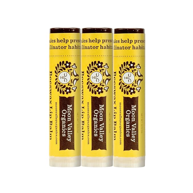 Moon Valley Organics Beeswax Lip Balm for Moisturizing Lips and Cuticles (SWEET HONEY, 3-Pack)