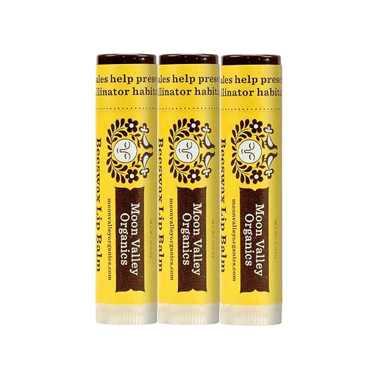 Moon Valley Organics Beeswax Lip Balm for Moisturizing Lips and Cuticles (SWEET HONEY, 3-Pack)
