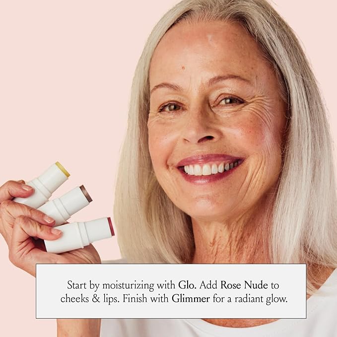 BOOM! by Cindy Joseph Boomstick Trio - 3 Pack Boom Makeup Sticks - Blush Stick in Rose Nude, Highlighter Stick & Moisturizer Stick - Multi-Use Vegan Makeup Sticks for Older Women & Mature Skin