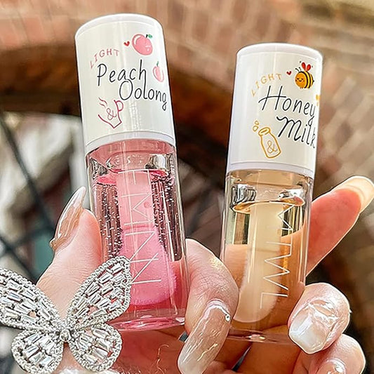 2Pcs Crystal Jelly Lip Oil Big Brush Head Moisturizing Lip Gloss Hydrating Tinted Lip Balm, Long Lasting & Nourishing Lip Glow Oil, Non-sticky Fresh Texture