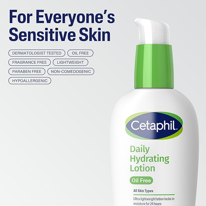 Cetaphil Daily Hydrating Lotion for Face, With Hyaluronic Acid, 3 fl oz, Lasting 24 Hour Hydration, for Combination Skin, No Added Fragrance, Non-Comedogenic