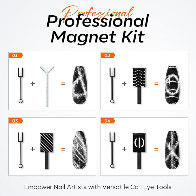 modelones Cat Eye Magnetic for Nails,15PCS Cat Eye Gel Nail Polish Magnet Tools Powerful Set Wand Magnet Summer Nail Polish Square Round Magnet Stick Diverse Glassy Cateye Effect