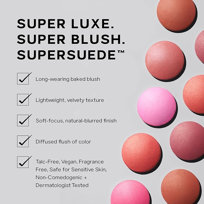 Saie SuperSuede Baked Blush - Talc-Free Powder Blush for All Day Wear - Enriched with Plant-Derived Squalane + Glycerin to Help Moisturize Dry Skin - Mia (0.1 Ounce)