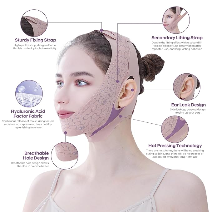 V Line Lifting Mask Chin strap for sleeping, Reusable Face Slimming Strap, V Line Mask, Face Lift Prevent Sagging, V Line Lifting Mask for Women,Jaw Exerciser，Pink