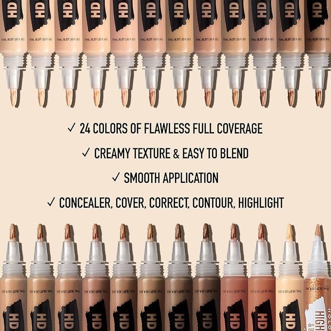 Ruby Kisses HD Brush Concealer & Foundation, Full Coverage, Color Correcting, Highlight, Contour 3 Pack (Orange Corrector)