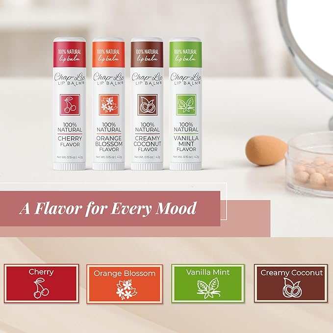 100% Natural Lip Balm Set - Hydrating and Moisturizing Beeswax Natural 4 Flavor Assortment - Lip Moisturizer for Dry Lips - Cocoa Butter - Petroleum Free Pack of 24