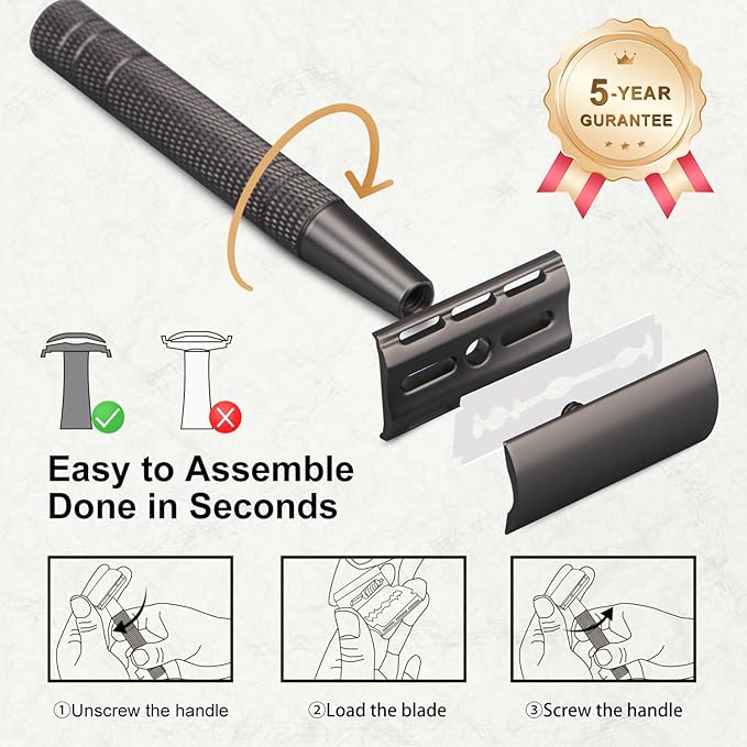 Matte Gun Black Double Edge Safety Razor, Single Blade Razors for Men and Women, with 10 Stainless Steel Safety Razor Blades, Reusable, Eco-friendly, Smooth and Close Shaving, Plastic Free