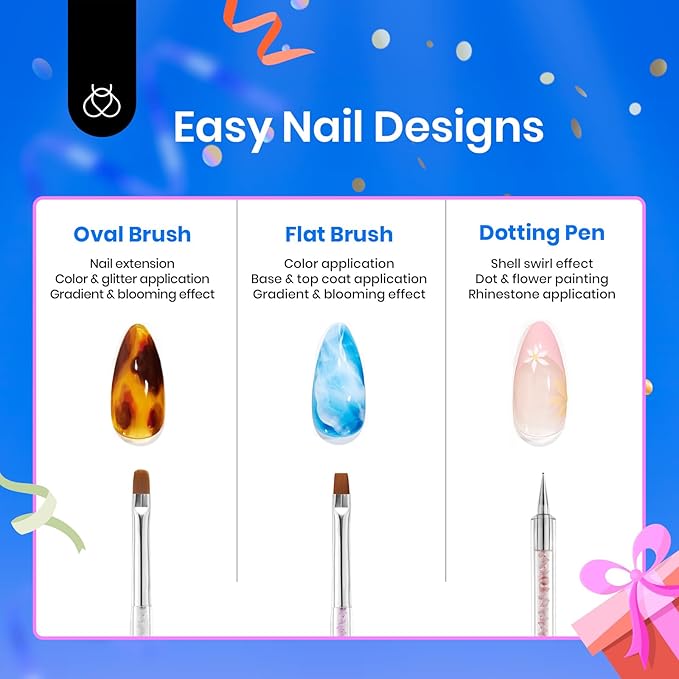 Beetles Nail Art Brushes, 8pcs Double-headed Nail Art Tool Set, Nail Dotting Tools, Striping Nail Art Brushes for Lines, Nail Drawing Pen with Bow knot Stickers Gift for Women