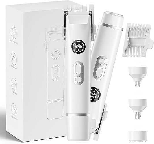 Upgrade Dermave Bikini Shaver, Dual Head 4 in 1 Bikini Trimmer for Women, IPX7 Waterproof Wet & Dry Use Electric Razor with Led Light and Display for Nose, Eyebrow, Bikini, Body (White)