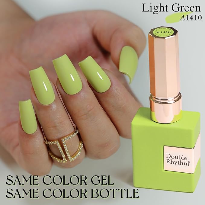 Double Rhythm Pastel Green Gel Polish Sheer Neutral Natural Light Milky Same Color Same Bottle 15ML Jelly UV Nail Art DIY at Home (Pale Green-A1410)