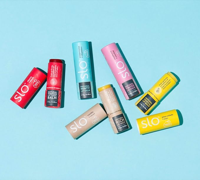 Slo | Natural Tinted Lip and Cheek Balm - All Natural Ingredients, Vegan & Cruelty Free, Hydrating & Soothing, Plastic Free, Paper Packaging | Cherry Blush, 0.28oz