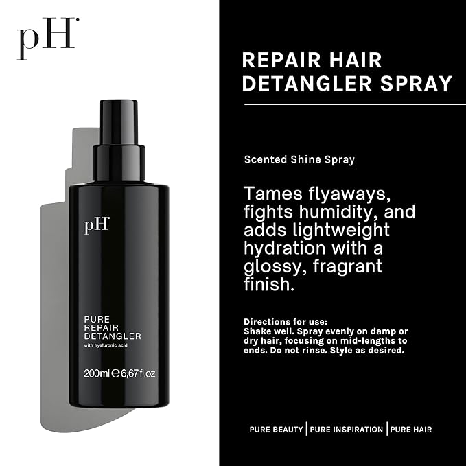 pH PURE HAIR Repair Hair Detangler Spray for Damaged Hair, Moisturizing Leave-In Conditioner for Dry, Bleached & Color Treated Hair-Detangling & Anti-Frizz Formula-Sulfate & Paraben-Free-6.7 Oz