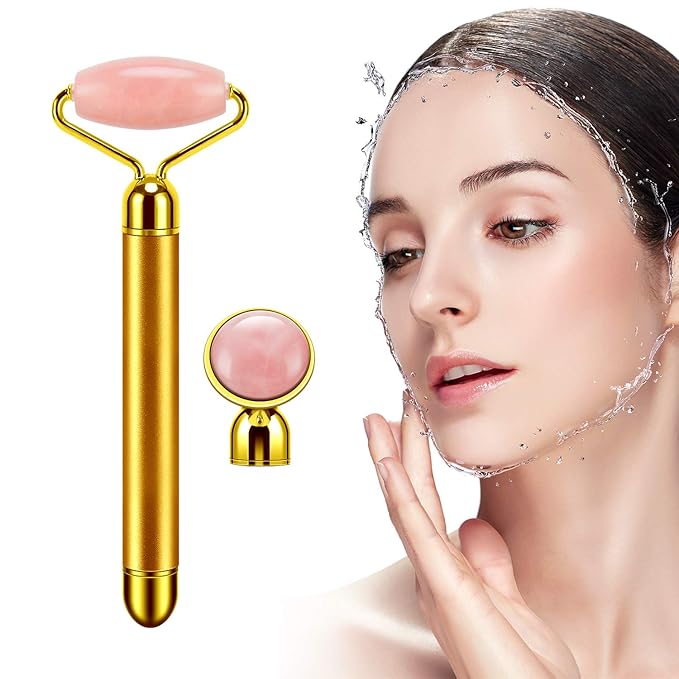 DANGSHAN 2-in-1 Electric Jade Roller Massager Facial Roller & Face Massager, Rose Quartz