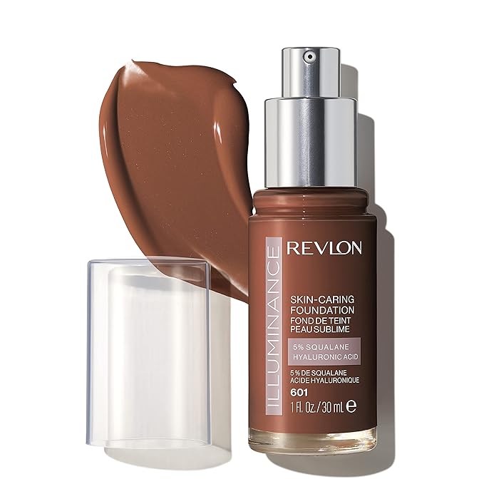 Revlon Illuminance Skin-Caring Liquid Foundation, Hyaluronic Acid, Hydrating and Nourishing Formula with Medium Coverage, 601 Soft Nutmeg (Pack of 1)