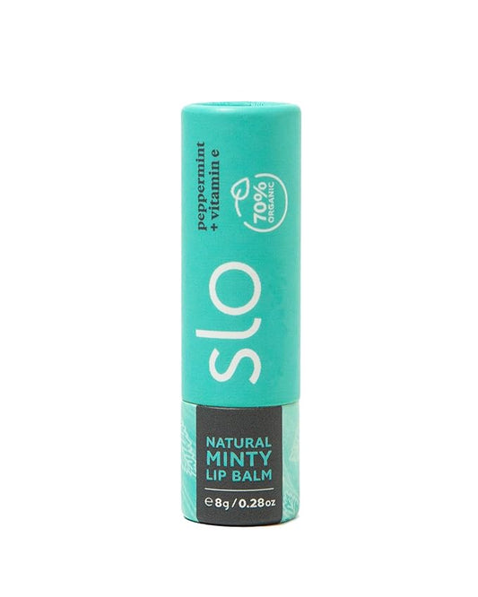 Slo | Natural Lip Balm - All Natural Ingredients, Vegan & Cruelty Free, Hydrating & Soothing, Plastic Free, Paper Packaging | Peppermint + Vitamin E, 0.28oz