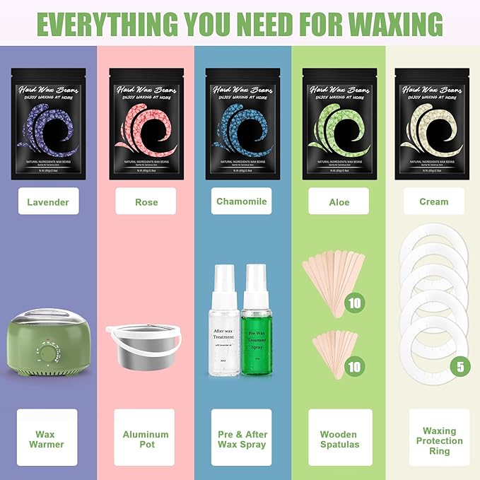 Waxing Kit - TIKESI Wax Warmer for Hair Removal, Hard Wax Kit with 14oz 5 Bags Hard Wax Beans for Full Body, Legs, Face, Eyebrows, Bikini, Brazilian Waxing Kit for Women Men
