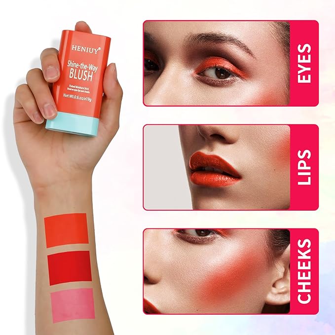Orange Blush, Multi-Use Blush Stick, Cream Blush for Cheeks, Long Lasting and Waterproof, Natural-Looking Stick Blush for All Skin, Makeup Blush, Coral Orange