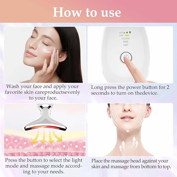 Facial and Neck Massager Tool,Red-Light-Therapy-for-Face and Neck,Lymphatic Contour Massager Face,7 Colors LED Womens Skin Care Facial Massager for Skin Rejuvenation,Lifting,Toning,Glow Boost