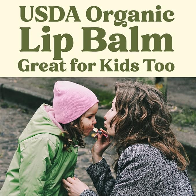 USDA Organic Lip Balm 6-Pack by Earth's Daughter - Fruit Flavors, Beeswax, Coconut Oil, Vitamin E - Best Lip Repair Chapstick for Dry Cracked Lips - Moisturizing Lip Care