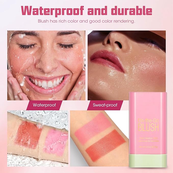 Buqikma Blush Stick Hydrated Solid 2PCS Blush Stick for Cheeks - Soft Cream Blush Stick Natural Matte Makeup Blush Stick Cream Blush Moisturizer Stick for Face,Lips and Eyes (Shy Pink+Orange)