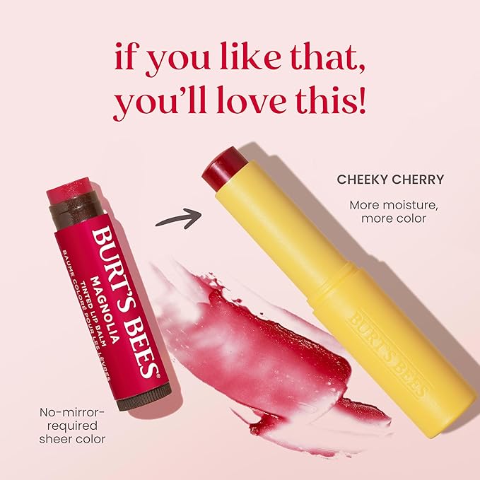 Burt’s Bees Back to School Gift Ideas, Tinted Boosted Balm, Cheeky Cherry, Hydrating Tinted Lip Balm with Vitamin C, E, and F Core, 24 Hour Lip Moisturizer, 100% Natural Origin, 1 Count, 0.16oz
