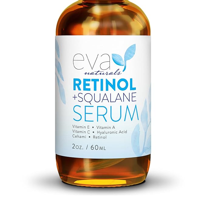 Eva Naturals Retinol + Squalane Serum – Anti Aging Face Serum for Wrinkles, Collagen Boost, Eye & Night Use – Retinoid Skin Care for Acne, Pores, Dark Spots & Sensitive Skin