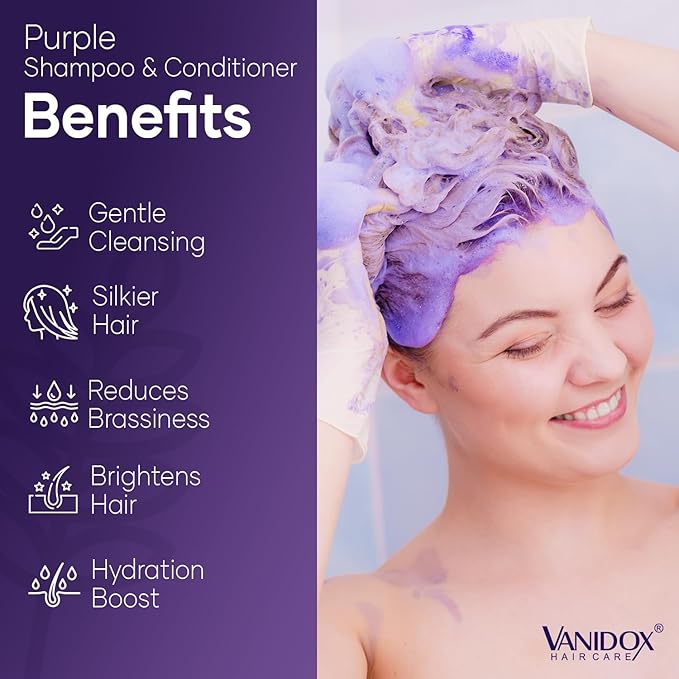 Sulfate Free Brass Toning Purple Shampoo and Conditioner Set for Grey and Silver Hair, Moisturizing & Color-Safe, Enhances Shine & Brightness, Made in USA (16 fl oz each)