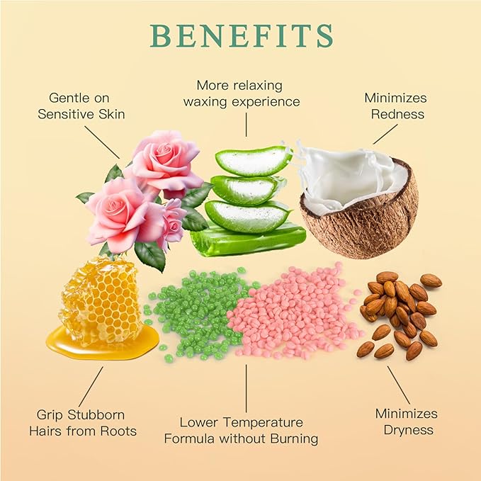 Wax Beads for Hair Removal, Bouvetan 1.3Lb/21oz Hard Wax Beans for Brazilian Waxing, Hard Wax for Eyebrow, Face, Bikini, Legs, Arms for Women Men Hair Removal with 10pcs Spatulas, 6 Packs