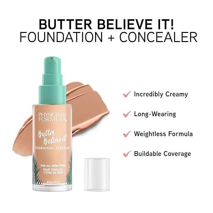 Physicians Formula Setting Powder Palette Multi-Colored Pressed Finishing Powder Translucent & Butter Believe It! Foundation + Concealer Fair-to-Light | Dermatologist Tested