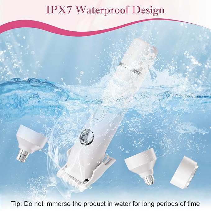 Upgrade Dermave Bikini Shaver, Dual Head 4 in 1 Bikini Trimmer for Women, IPX7 Waterproof Wet & Dry Use Electric Razor with Led Light and Display for Nose, Eyebrow, Bikini, Body (White)