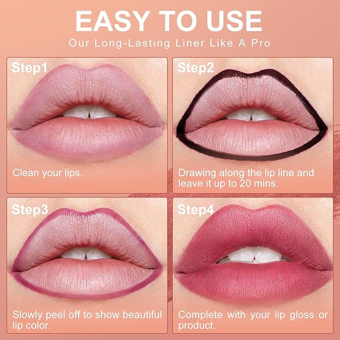 OETUIOW Lip Stain Peel Off, Lip Liner Moisturizing Long-Lasting & Waterproof, Transfer Proof & Plumping, Non-Stick Cup, Mauve Color
