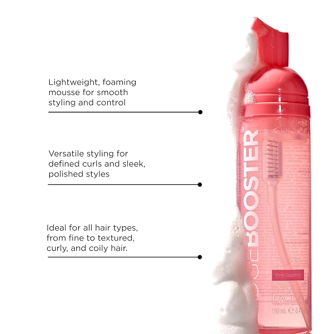 Style Factor EDGE BOOSTER Extra Strength Setting Mousse – Frizz Control, Extra Volume, and Conditioning – 6.4oz Pink Sapphire Mousse for Curly Hair