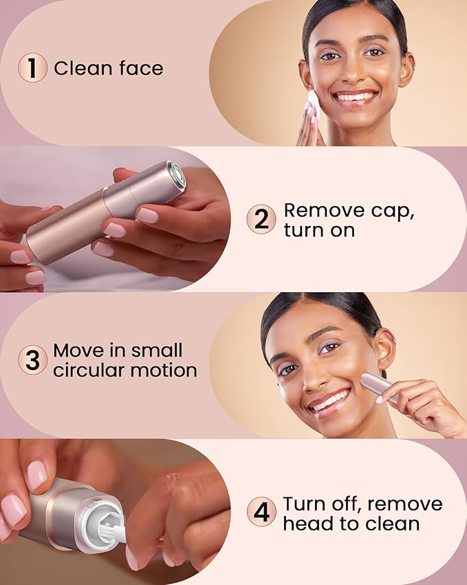 Rechargeable Facial Hair Remover for Women: Painless Mini Face Razors Shaver with 2 Replacement Heads,Electric Facial Hair Removal Device for Upper Lip, Chin & Face for Home & Travel