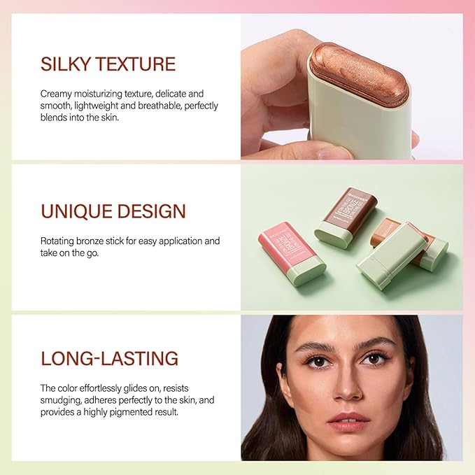 Cream Contour Stick, Face Cream Bronzer Makeup Stick Shimmer Highlighters Body Stick Blendable Long Lasting Highlighter Stick Silky Smooth Formula (3#, Rich Glow)