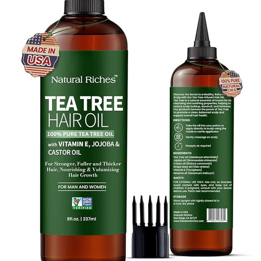 Natural Riches Tea Tree Oil for Hair - Blended with Vitamin E and Castor Oil for Hair Growth - Tea Tree Scalp Treatment for Dry Scalp - Lightweight Scalp Oil for Healthy, Strong Hair - 8 fl oz