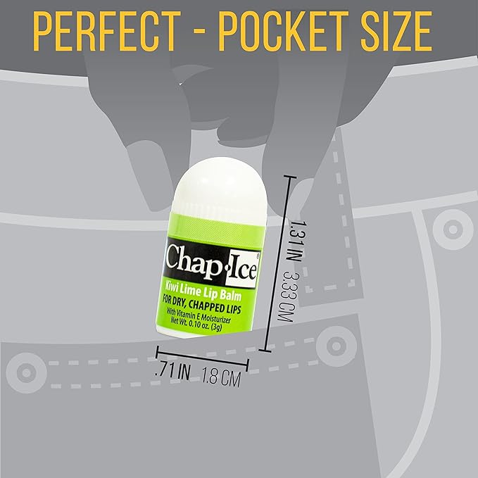 Chap-Ice® | 12-Count Mini Kiwi Lime Lip Balm | Lip Balm Pack Fortified with Vitamin E for Dry, Cracked Lips | Made in USA | 12-Count Mini Lip Balm with Kiwi Lime Flavor (0.10oz/3g Each)