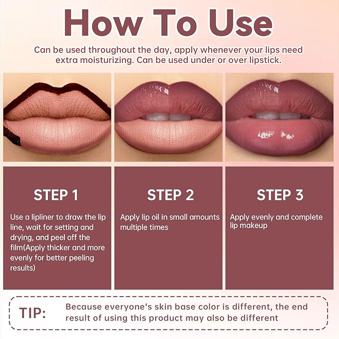 Dark Brown Peel Off Lip Liner Stain Tattoo with Nude Lip Gloss Glow Oil, Non-Stick Cup High Shine Lip Combo Waterproof Long Wear Lightweight Glossy Lipstick Makeup
