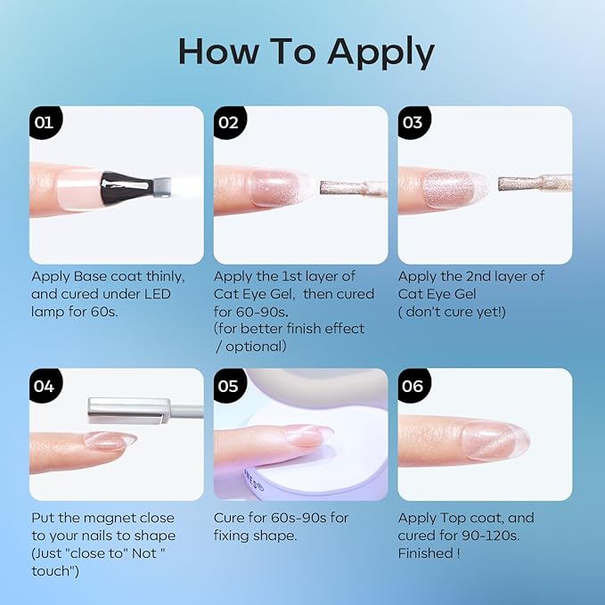 modelones Cat Eye Gel Nail Polish Set, 6 Colors Holographic 9D Glassy Cat Eye Glitter Gel Polish Set Black Blue Purple Green Nail Polish Kit with Magnet Soak Off LED Nail Art DIY Salon Gift