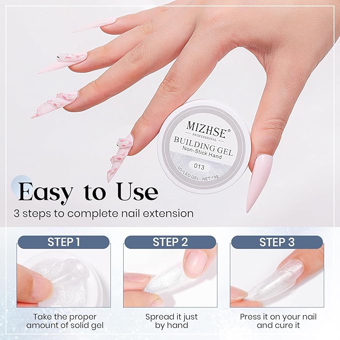 MIZHSE Solid Builder Gel, Aurora White Non-Sticky Hand Sculpting Gel for Nails, Mermaid Pearl 3D Nail Art Building Carving Modeling Hard Extension Soak Off U V LED Manicure Salon Home DIY 15g